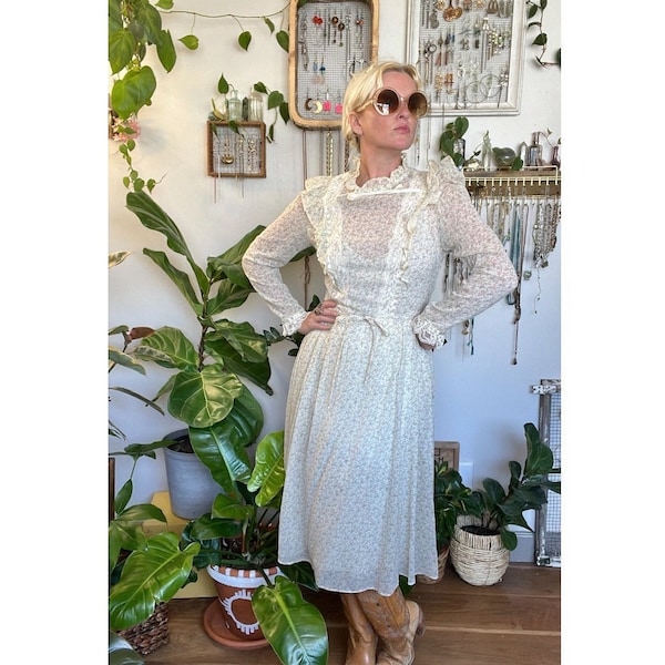 Vintage Long Sleeve Prairie Dress Calico Dresses Gunne Sax Style