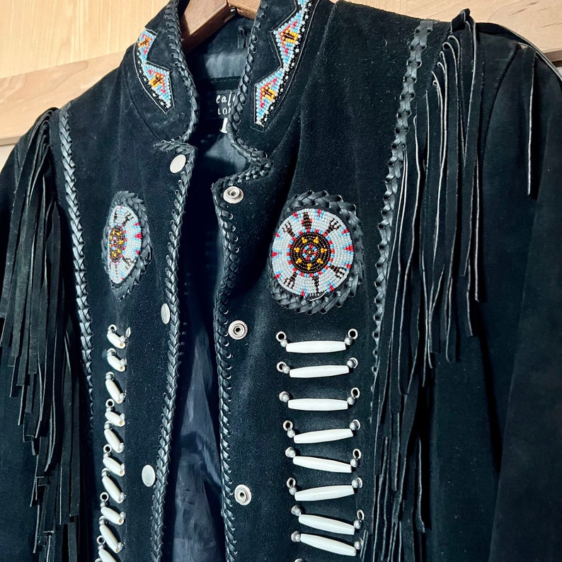 Vintage Black Leather Jacket Beaded Fringe Jackets Southwestern Clothing Western Clothes image 8