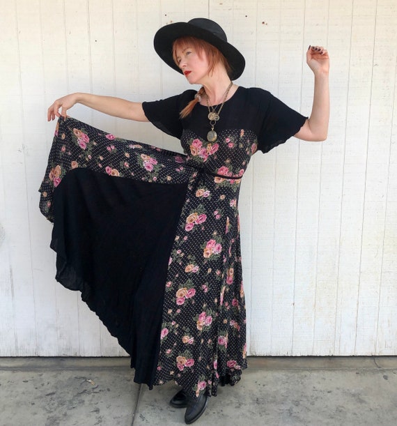 Vintage 90s Floral Maxi Dress 1990s Grunge Clothin