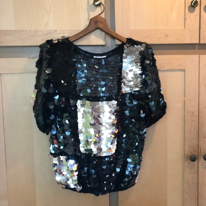 Vintage Sequin Top Sequined Clothing Disco Clothes Etsy