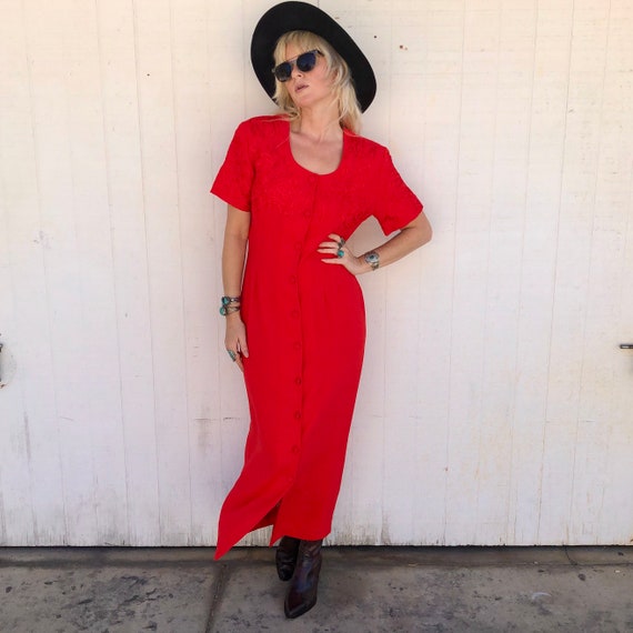 90s Embroidered Fitted Dress 1990s Clothing