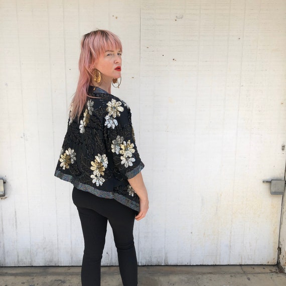 Floral Sequin Jacket 80s Clothing 1980s Sequined C