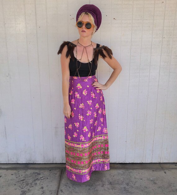 Bright Quilted Maxi Skirt 60s Clothing 1960s Cloth