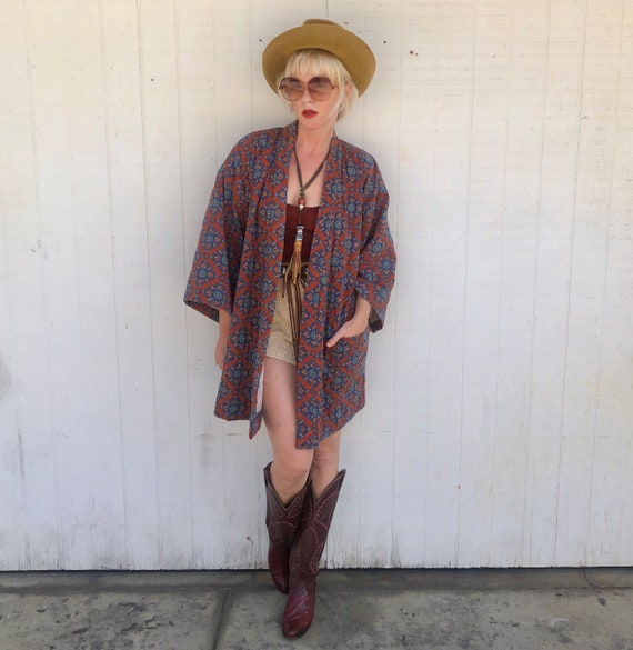 70s Vintage Quilted Kimono Jacket 1970s Clothing