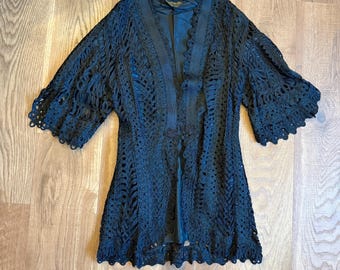 Late 1800’s Edwardian Ribbon Black Coat XS Victorian Antique Clothing
