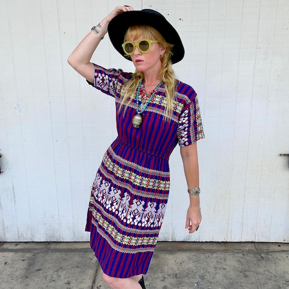 Vintage Embroidered Mini Dress Southwestern Cloth… - image 1