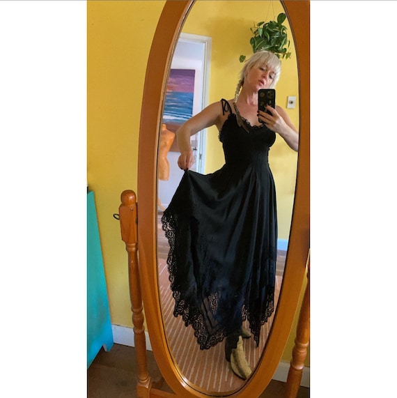 Vintage Handkerchief Hem Black Maxi 