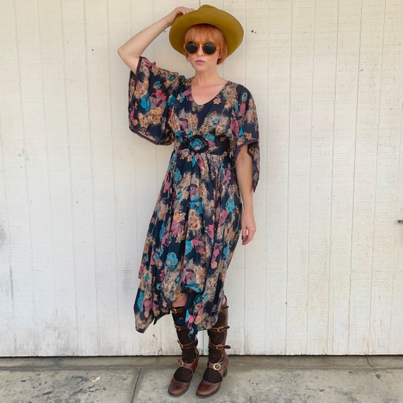 Vintage 70s Angel Sleeve Dress 1970s Clothing Whim
