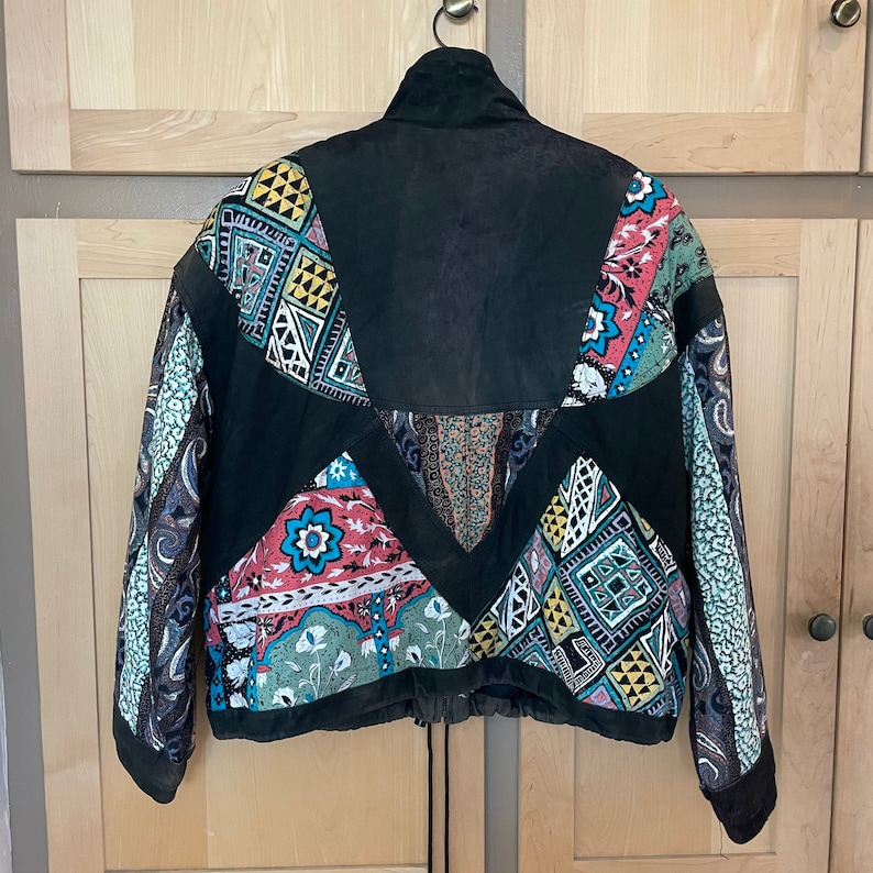 Vintage 1980s Oversized Bomber Jacket Patchwork Coat Puffy Leather Jacket 80s Clothing