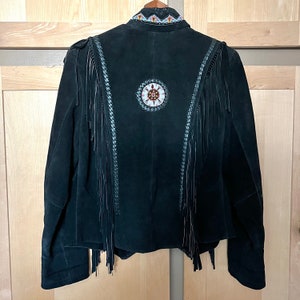 Vintage Black Leather Jacket Beaded Fringe Jackets Southwestern Clothing Western Clothes image 10