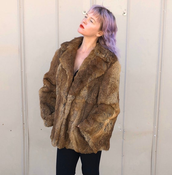 Vintage Rabbit Fur Coat 70s Jacket 1970s Clothing