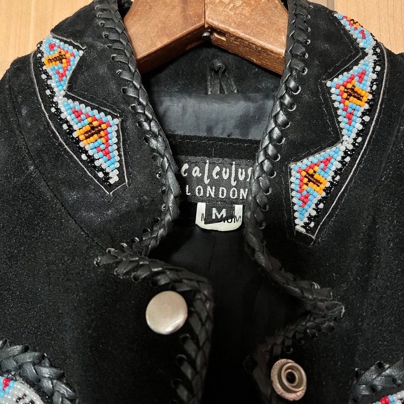 Vintage Black Leather Jacket Beaded Fringe Jackets Southwestern Clothing Western Clothes image 7