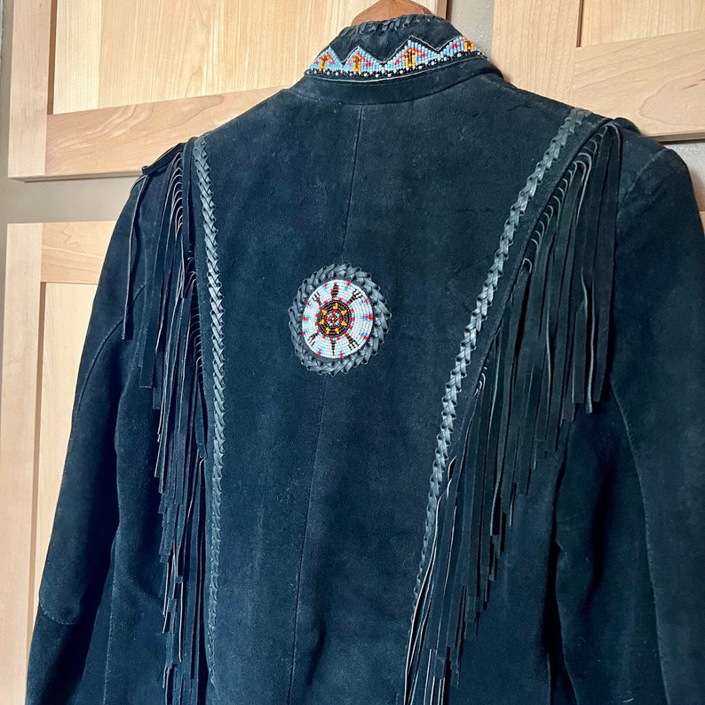 Vintage Black Leather Jacket Beaded Fringe Jackets Southwestern Clothing Western Clothes image 9