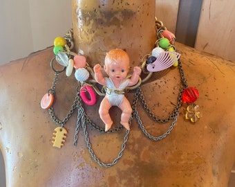 Creepy Baby Necklace Eclectic Jewelry One of a Kind Treasures Gender Reveal Party
