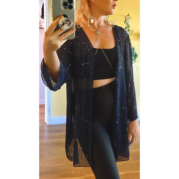 Vintage Sheer Beaded Kimono Jacket Festival Clothing … Gem