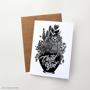 Carte d'enfant de Dieu | Carte chrétienne faite main | de baptême | Carte de voeux botanique | Fleurs sauvages dans un vase | Baby Shower | Religieux