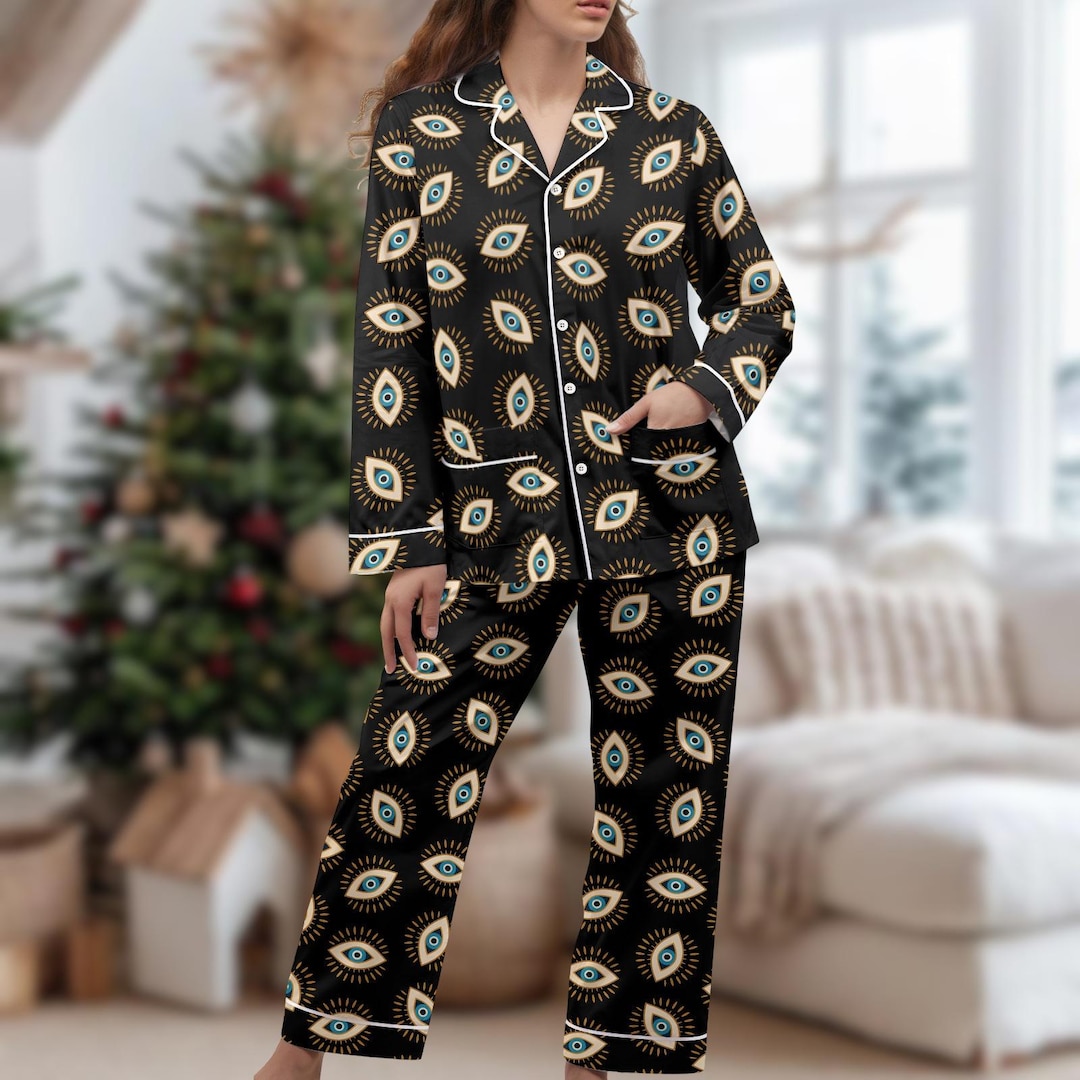 Hi Vision Pyjamas Evil Eye Long Thick Pjs Set, Eye Pattern Thick Pajamas, Mystical Long ...