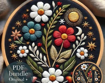 Celestial Blooms Bundle 26 Letters + Original | Floral Hand Embroidery Pattern | PDF Download