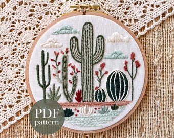 Desert Cactus Embroidery Pattern | Southwest Succulents | Stitch Guide (Digital PDF)