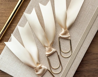 Large Paperclip Satin Ribbon Bookmark | Single or Set of 3 | Ivory Satin Bow | Bible Bookmark | Elegant Journal Accessory