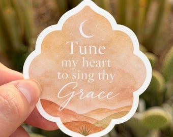 Tune My Heart to Sing Thy Grace Sticker | Come Thou Fount Hymn Sticker | Desert Watercolor Christian Sticker | Thick Waterproof Vinyl