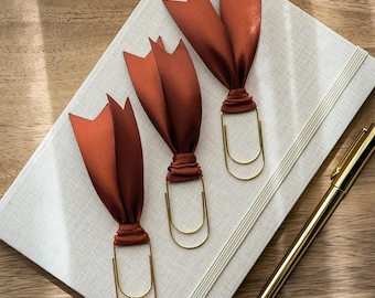 Large Paperclip Satin Ribbon Bookmark | Single or Set of 3 | Burnt Orange Satin Bow | Bible Bookmark | Fall Journal Accessory