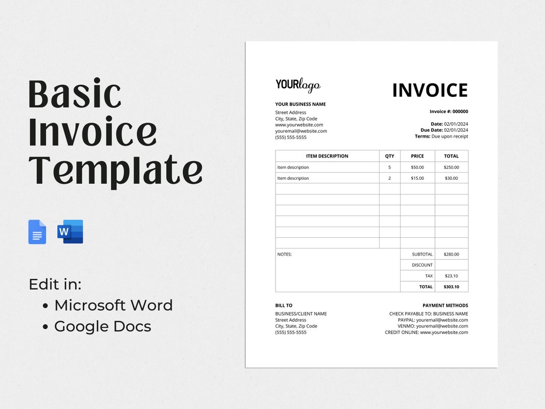Basic Invoice Template, Order Form Template, Google Docs Invoice ...