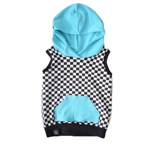 Checkered Hooded Tank blue image 1