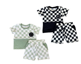 Checkered smiley face Toddler baby kid set