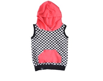 Checkered Hooded Tank - coral