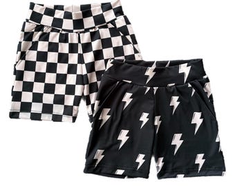 Boys Summer Pocket Shorts - Lightning Bolt - Checkered - Summer Outfit