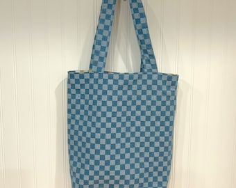 Checkered Denim Tote Bag | Jean Tote Bag | Denim Canvas Bag