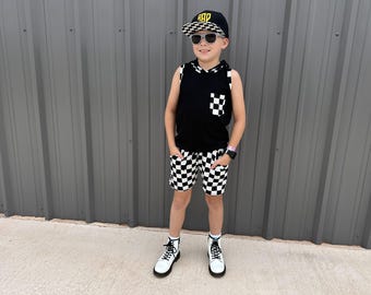 Boys Checkered Pocket Shorts | Summer outfit | racing checks
