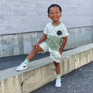 Checkered smiley face Toddler baby kid set