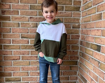 Oversized Kids Color Block Hooded Sweatshirt- three color options