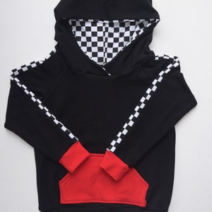Checkered Stripe Black and Red Hoodie - Kids, baby, toddler