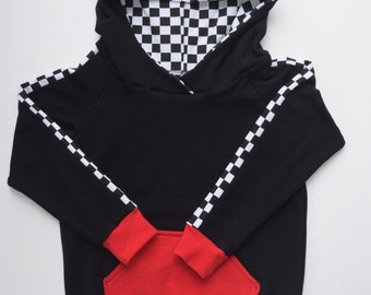 Checkered Stripe Black and Red Hoodie - Kids, baby, toddler