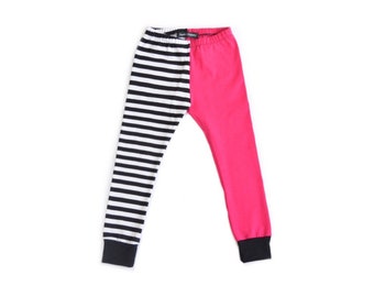 Leggings - hot pink - black and white - color blocked leggins - baby toddler kids leggings - unisex leggings