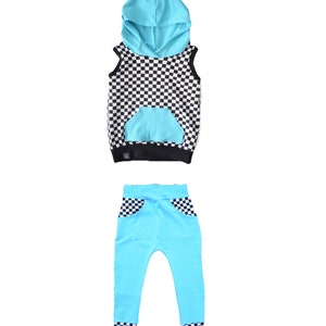 Checkered Hooded Tank blue image 2