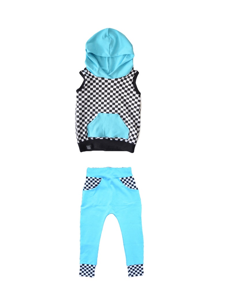 Checkered Hooded Tank blue image 2