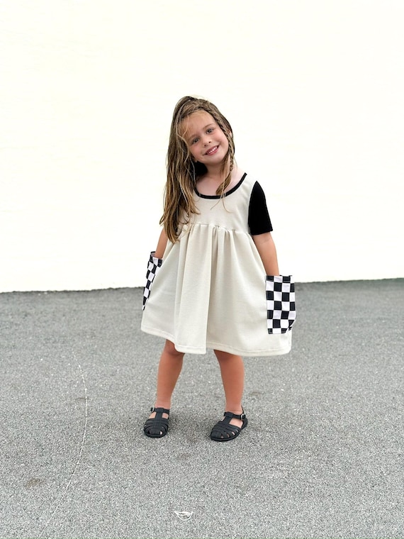 Waffle Knit Dress With Checkered Details - Girls Twirl Dress - Sibling Set  - Etsy New Zealand