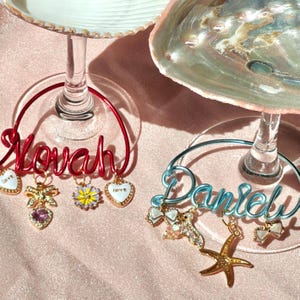 Customized Name Wine Glass Charms,Personalized Handmade Wine Glass Charms,Wedding Wine Glass Name Tags Displays,Bachelorette Party Gifts