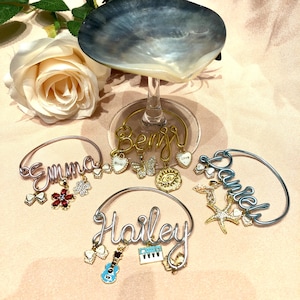 Personalized Handmade Wine Glass Charms,Customized Named Wine Glass Charms,Wedding Place Card Displays,Bridesmaid Gifts,Wine Glass Name Tags