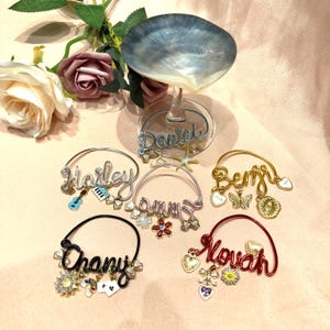 Personalized Handmade Wine Glass Charms,Customized Named Wine Glass Charms,Wedding Place Card Displays,Wine Glass Name Tags,Bridesmaid Gifts