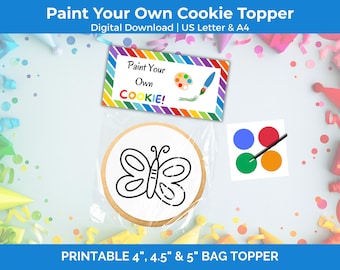 Paint Your Own Cookie Treat Bag Topper, Rainbow DIY Cookie Kit, Kids Birthday Cookie Kit, Cookie Instructions, Classroom Party Favor
