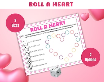 Roll A Heart Candy Dice Game, Roll A Heart Game, Valentines Day Candy Dice Game, Roll A Heart Printable, Roll A Heart Activity Craft Math