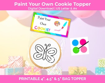 Paint Your Own Cookie Treat Bag Topper, Rainbow DIY Cookie Kit, Kids Birthday Cookie Kit, PYO Cookie Instructions, Classroom Party Favor