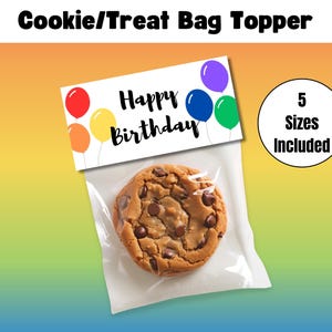Alles Gute zum Geburtstag Leckerli Bag Topper, Regenbogen Ballon Geburtstag Bag Topper, druckbare Geburtstag Goodie Bag Etikett, Regenbogen Geburtstag Party Zubehör