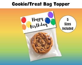 Happy Birthday Treat Bag Topper, Rainbow Balloon Birthday Bag Topper, Printable Birthday Goodie Bag Label, Rainbow Birthday Party Supplies