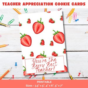 Carte à biscuits imprimable Berry Best Teacher, étiquette-cadeau de la semaine d'appréciation des enseignants, carte de remerciement aux fraises pour la fin de l'année scolaire du personnel